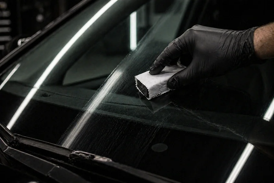 Glass coating application close-up