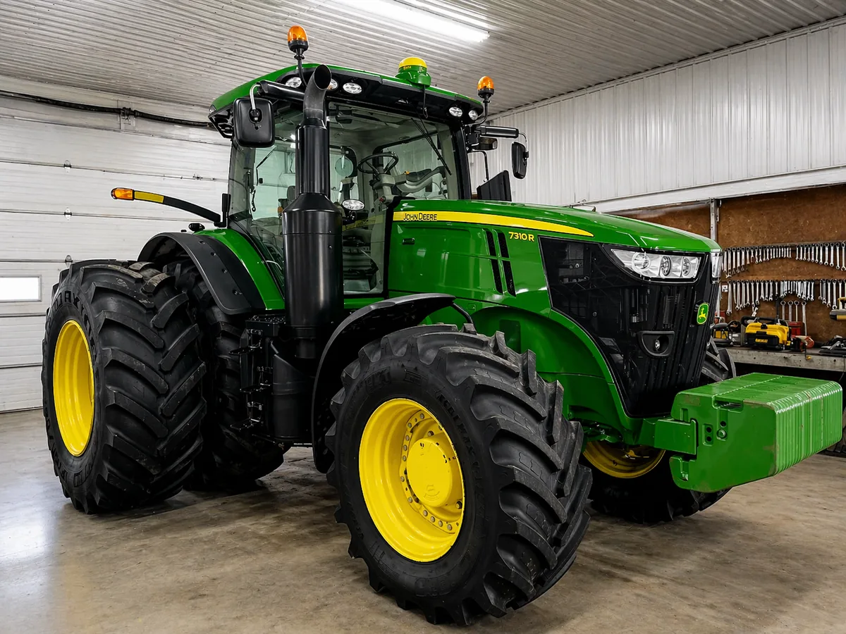 Detailed John Deere tractor with restored gloss on the green bodywork