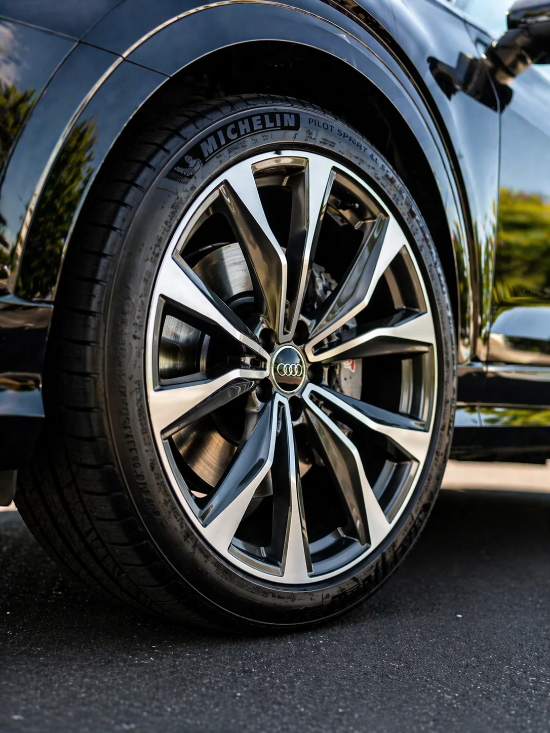 Audi wheel face and tire edge close-up