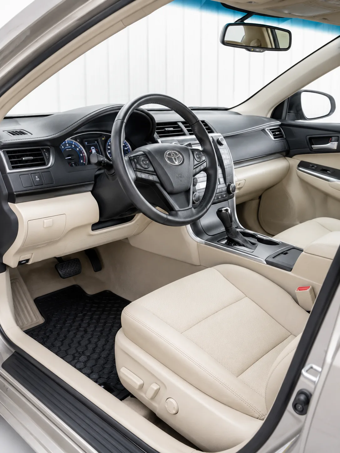 Brown leather seat with stitching detail
