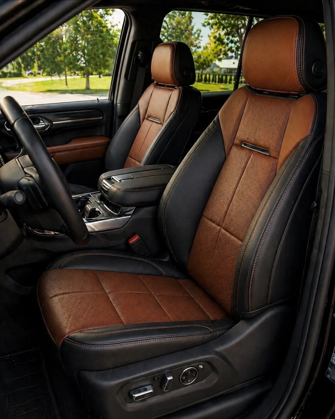 Clean black interior with brown leather seats