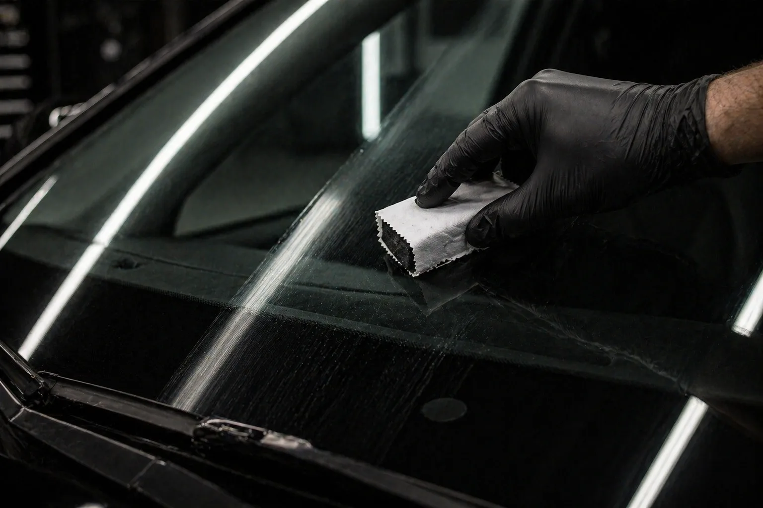 Glass coating application close-up